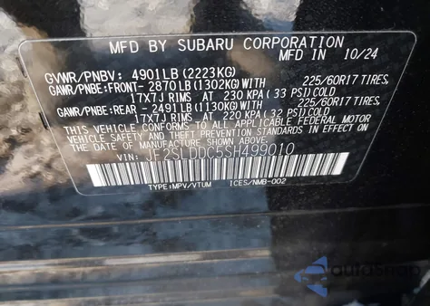 2025 Subaru Forester Premium из США, поврежденный, VIN JF2SLDDC5SH499010